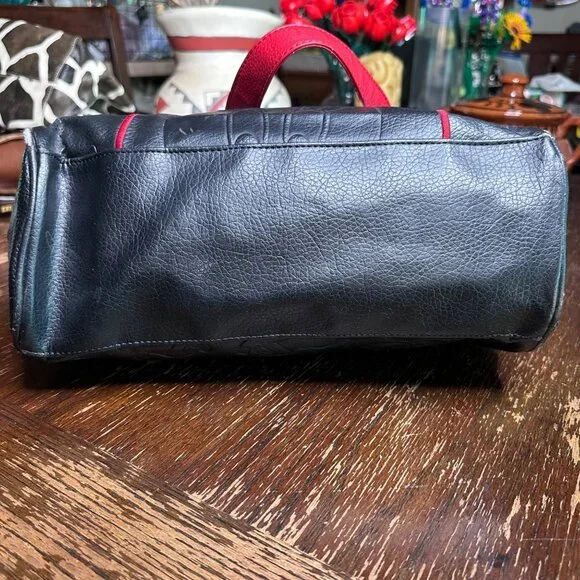 Loungefly Disney Minnie Mouse Tote Bag Embossed Black Faux Leather Polka Dot Bow - Picture 4 of 13